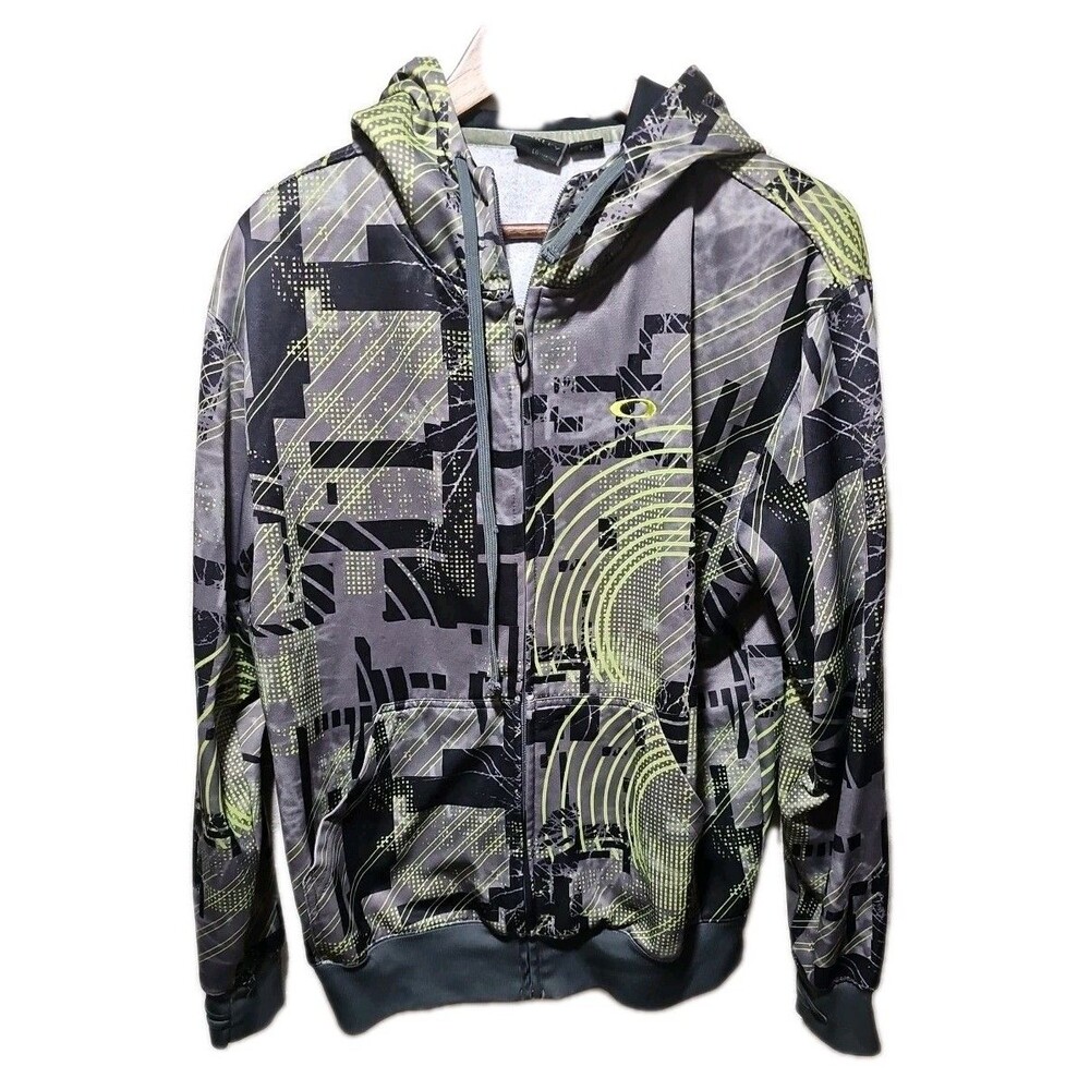 Oakley Cyber Punk Techno AOP Mens L Full Zip Hoodie Skater Grunge Geometric Y2K
